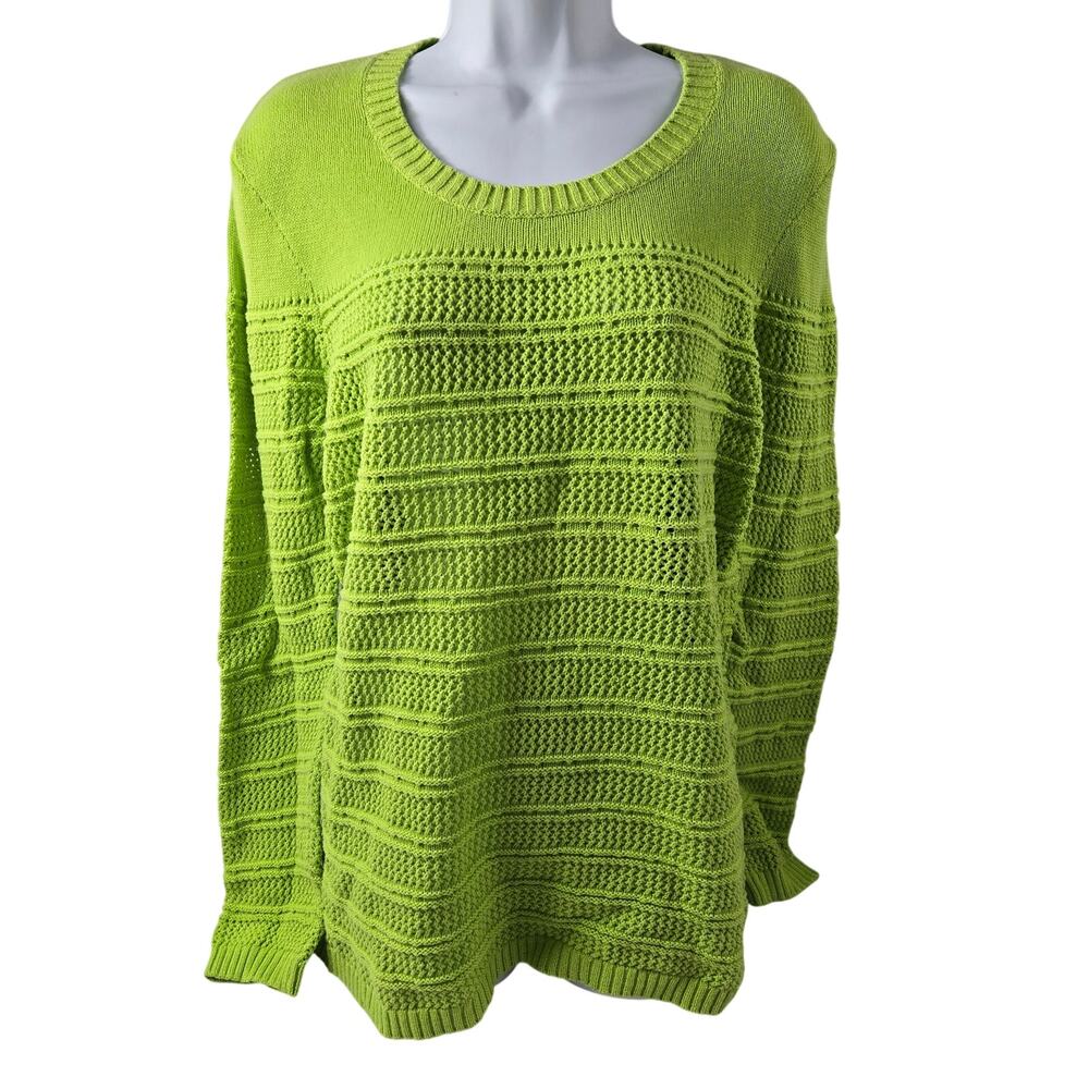 Caribbean Joe Island Supply Co Lime Green Tunic Sweater Loose Weave Cotton XL